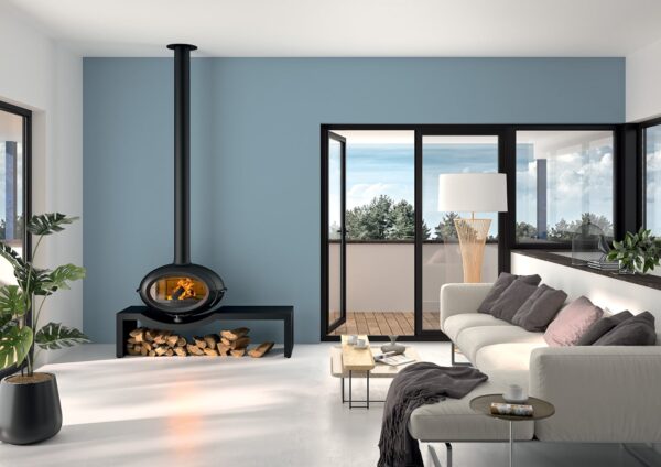 Poêle à bois en fonte Brio sur banc 1,6 mètre – Raccordable