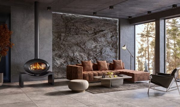 Poêle à bois en fonte Brio sur banc 1 mètre – Raccordable